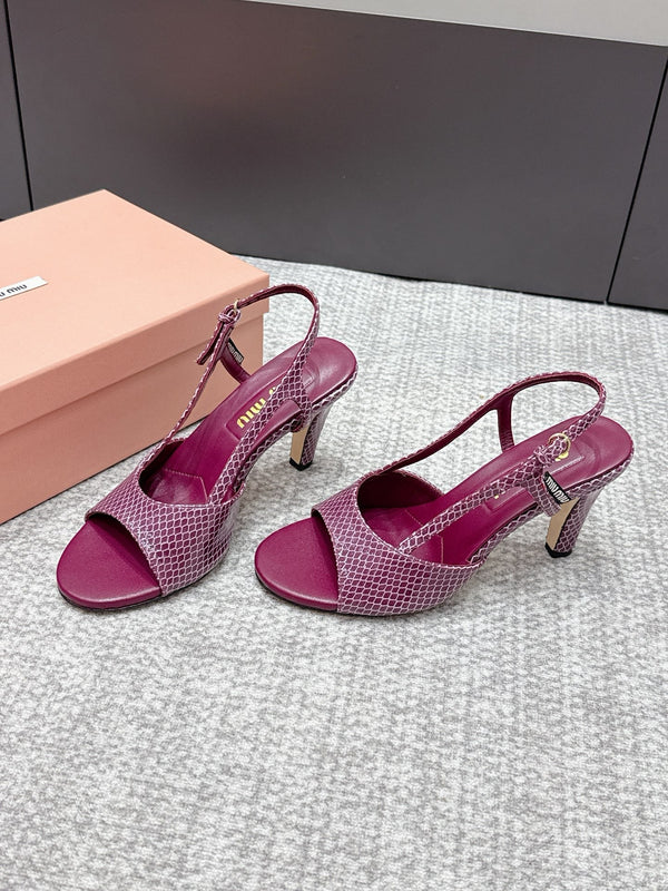Miu 26s Heeled Sandals 8.5cm Burgundy Snakeskin Texture 680494