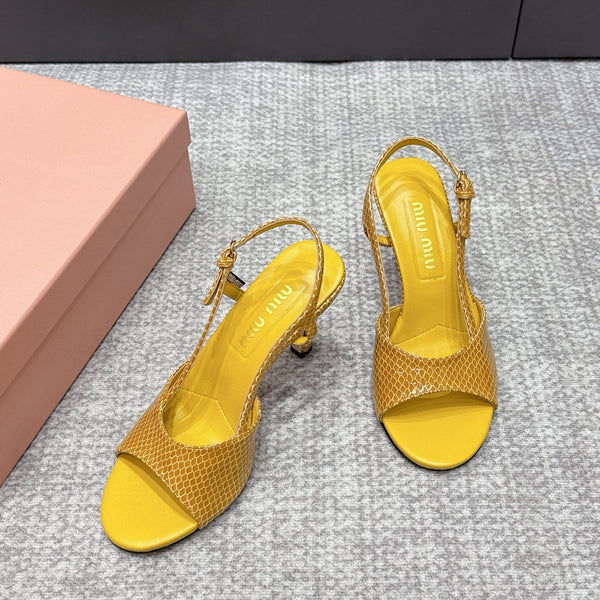 Miu 26s Heeled Sandals 8.5cm Yellow Snakeskin Texture 680495
