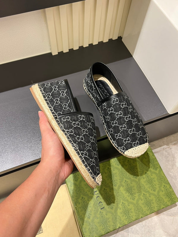 Mocassini espadrillas da uomo GG in denim nero 595985