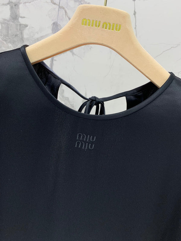 Miu Miu Ostrich Feather Dress Black Acetate Satin Fabric