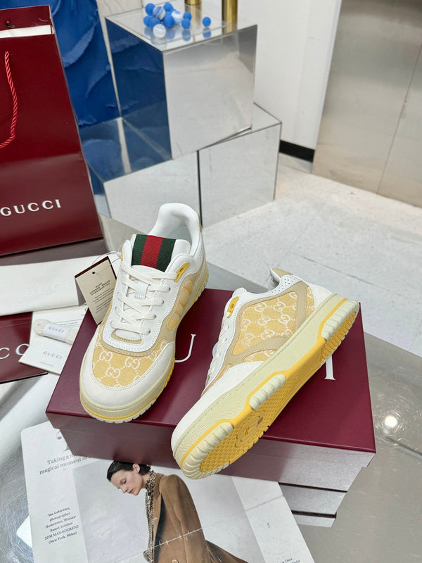 GG Re-Web Sneakers Light Yellow White Suede Cowhide Fabric 564718