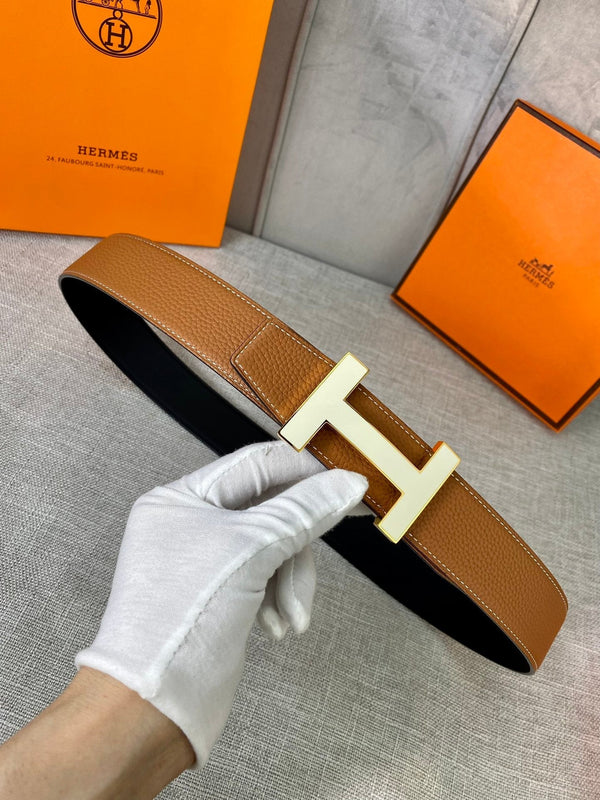 CINTURA HM CONSTANCE CON FIBBIA E CINTURINO REVERSIBILE IN PELLE MARRONE TAWNY 38 MM FERRAMENTA ORO