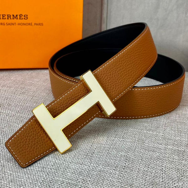 CINTURA HM CONSTANCE CON FIBBIA E CINTURINO REVERSIBILE IN PELLE MARRONE TAWNY 38 MM FERRAMENTA ORO