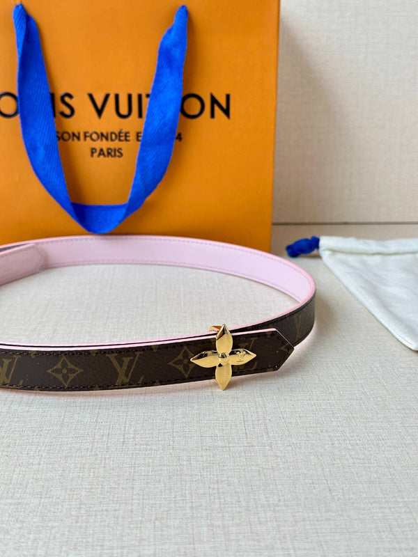 LV Flowergram 20mm Reversible Belt Pink Brown Calfskin