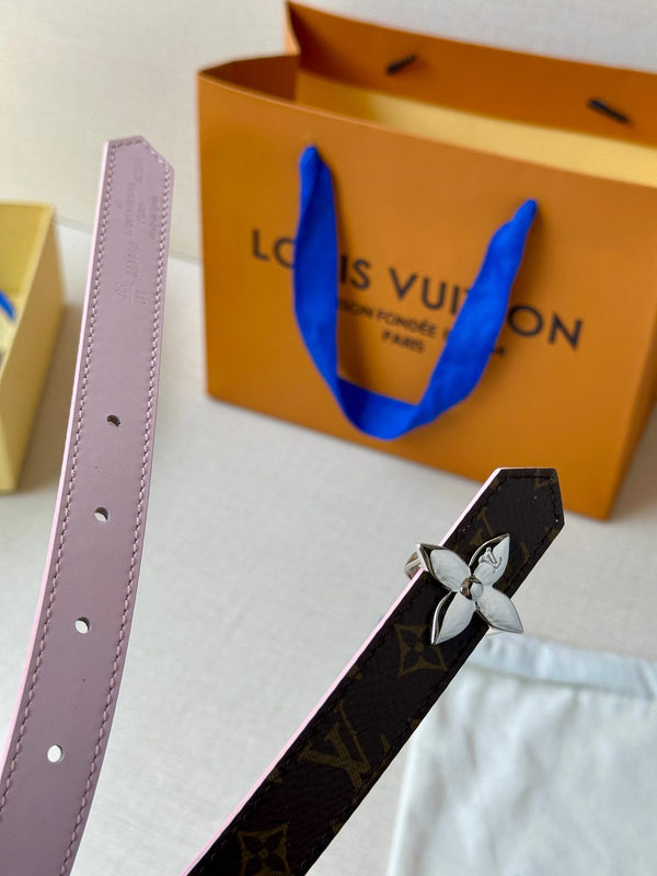 LV Flowergram 20mm Reversible Belt Pink Brown Calfskin