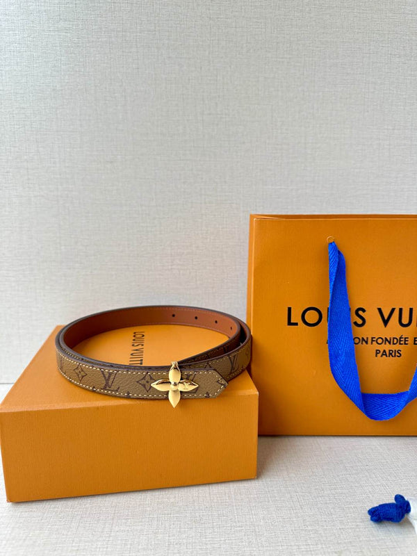 LV Flowergram 20mm Reversible Belt Brown Calfskin