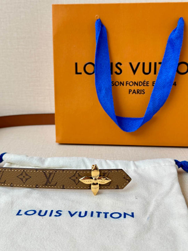 LV Flowergram 20mm Reversible Belt Brown Calfskin