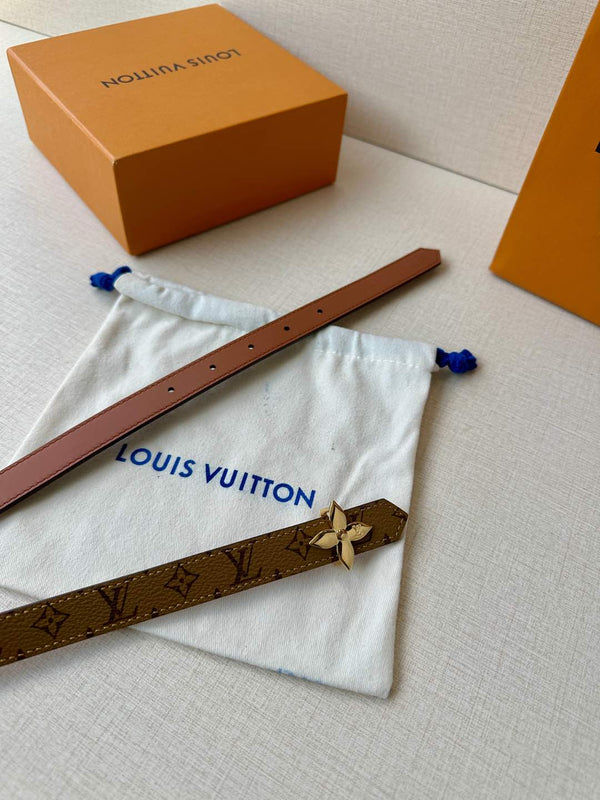 LV Flowergram 20mm Reversible Belt Brown Calfskin