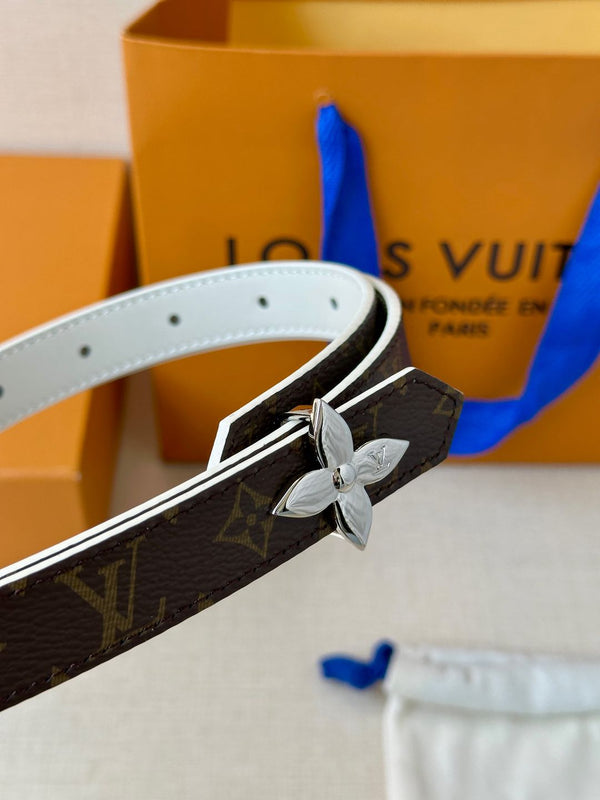 LV Flowergram 20mm Reversible Belt White Brown Calfskin