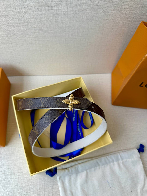LV Flowergram 20mm Reversible Belt White Brown Calfskin