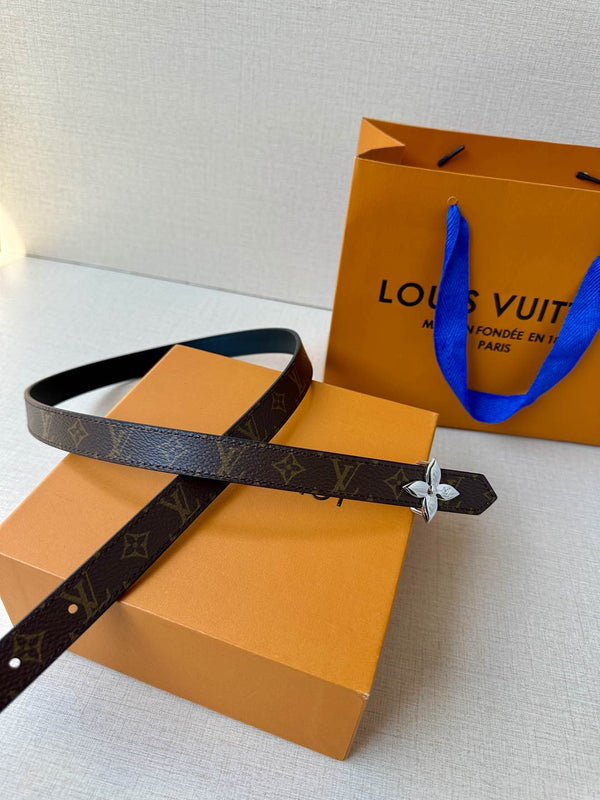 LV Flowergram 20mm Reversible Belt Black Brown Calfskin