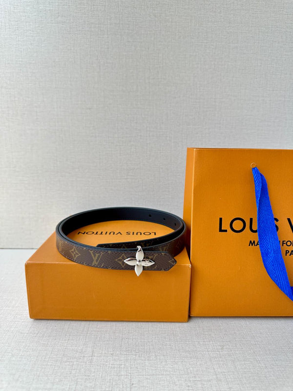 LV Flowergram 20mm Reversible Belt Black Brown Calfskin