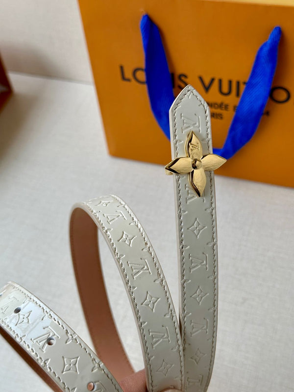 LV Flowergram 20mm Reversible Belt Beige Cream Calfskin