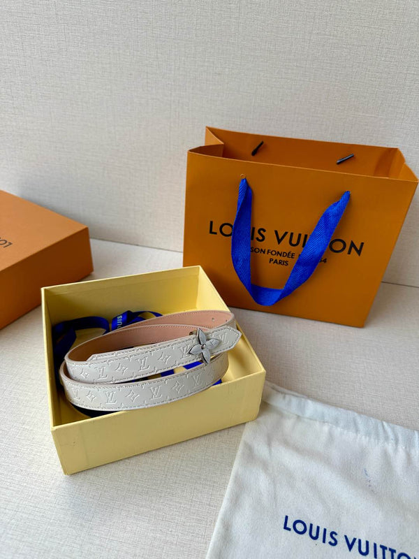 LV Flowergram 20mm Reversible Belt Beige Cream Calfskin