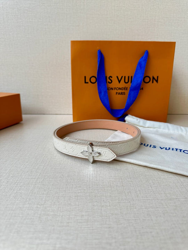 LV Flowergram 20mm Reversible Belt Beige Cream Calfskin