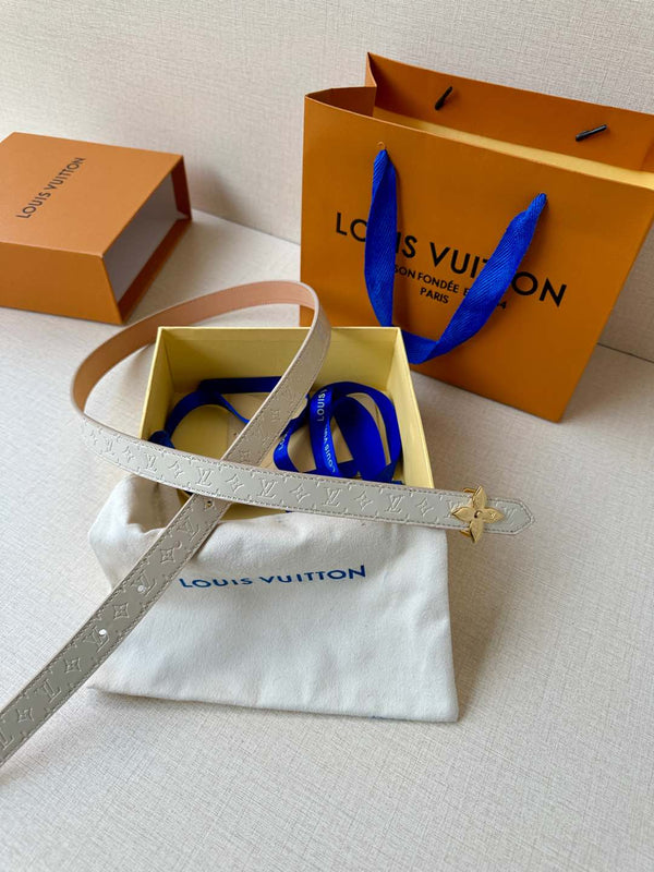 LV Flowergram 20mm Reversible Belt Beige Cream Calfskin