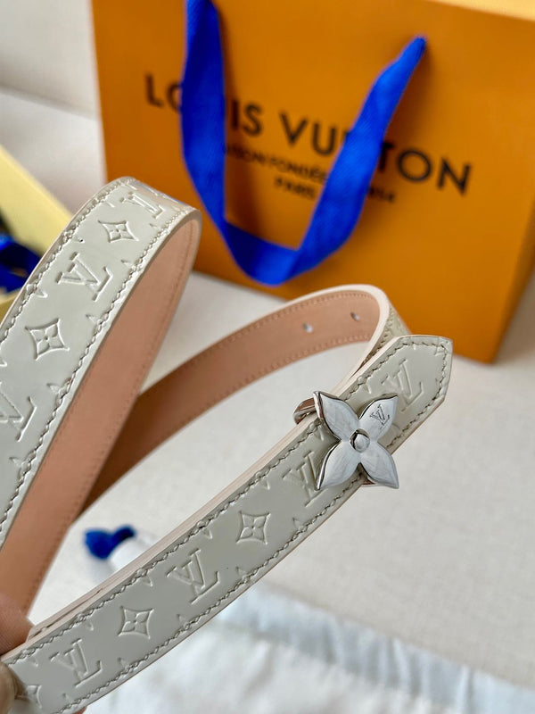 LV Flowergram 20mm Reversible Belt Beige Cream Calfskin