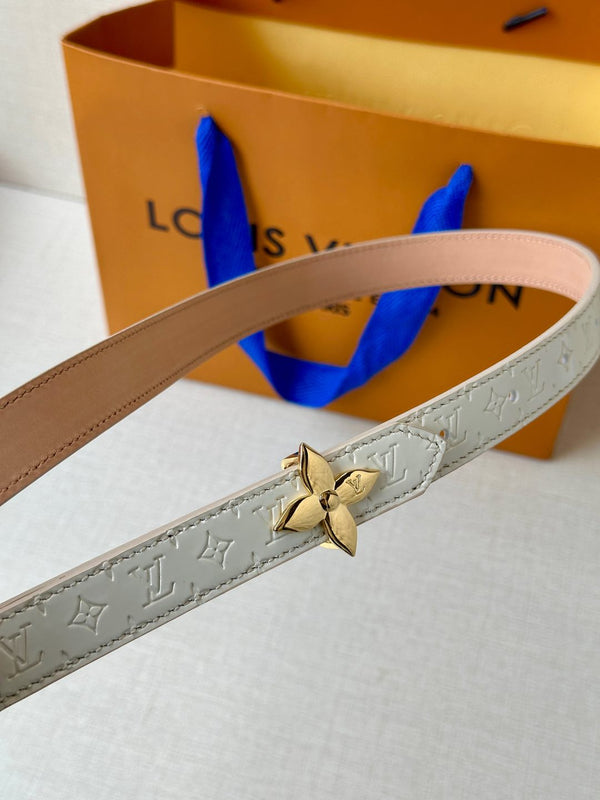 LV Flowergram 20mm Reversible Belt Beige Cream Calfskin