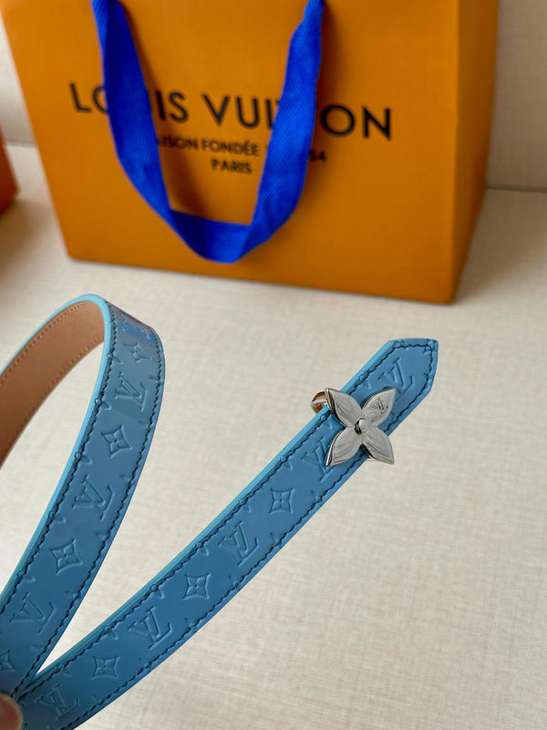 LV Flowergram 20mm Reversible Belt Beige Blue Calfskin