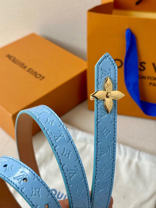 LV Flowergram 20mm Reversible Belt Beige Blue Calfskin