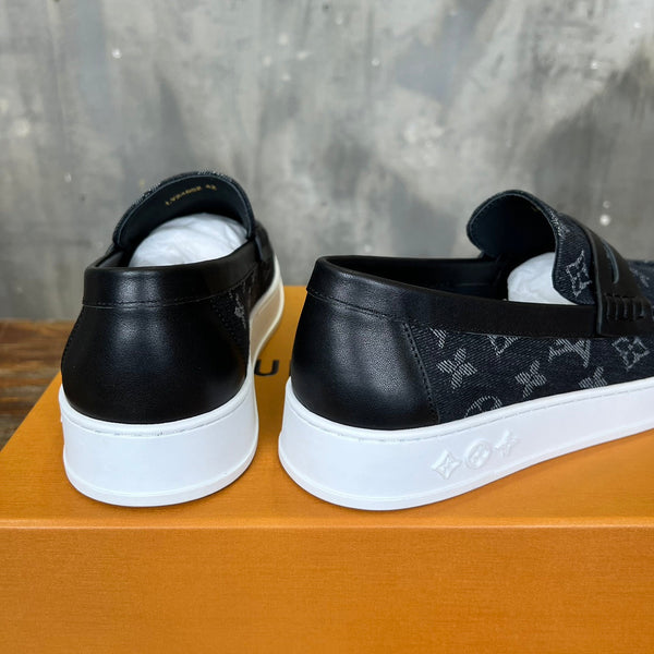 LV LOAFER IN BLACK MONOGRAM CANVAS AND CALFSKIN