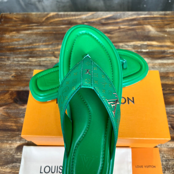 LV THONG SLIPPER IN SHAMROCK GREEN MONOGRAM CALFSKIN