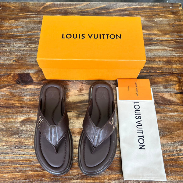 LV THONG SLIPPER IN CHOCOLATE BROWN MONOGRAM CALFSKIN
