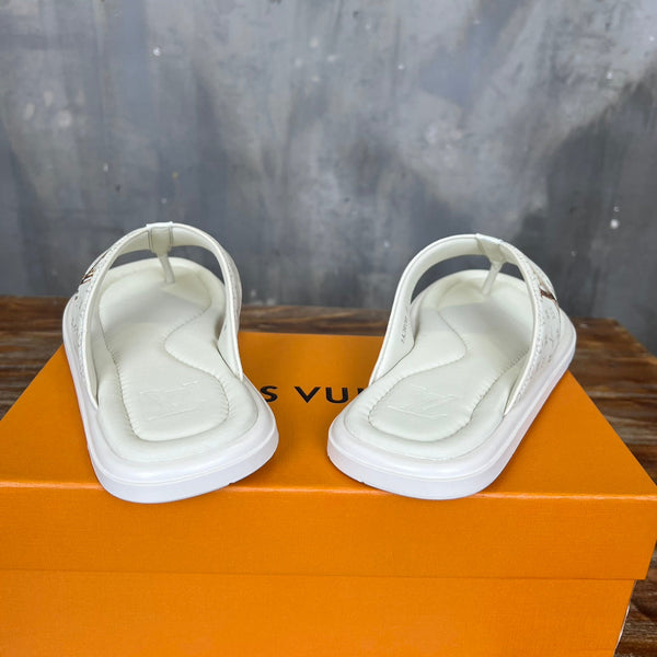 LV THONG SLIPPER IN WHITE MONOGRAM CALFSKIN