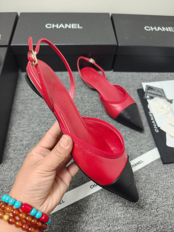 CC 26s Escarpins à Bride Arrière Noir Rouge Cuir 681972