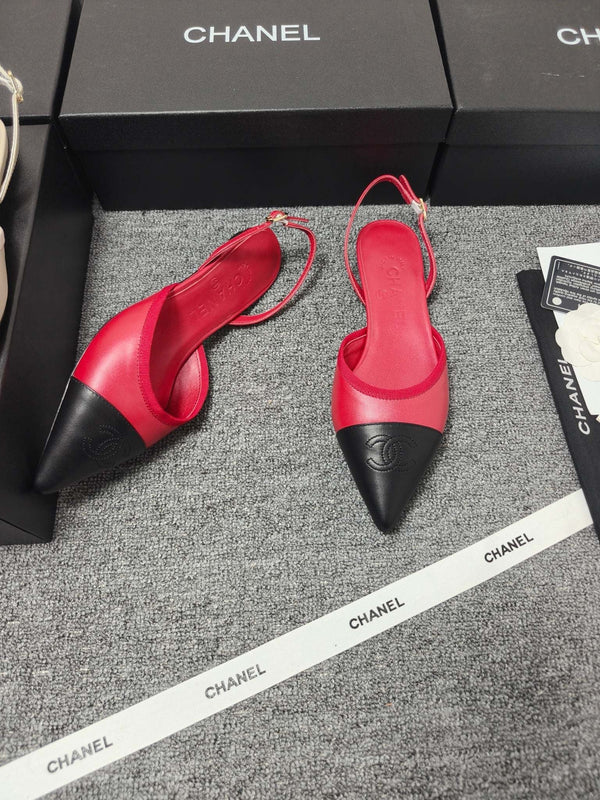 CC 26s Escarpins à Bride Arrière Noir Rouge Cuir 681972