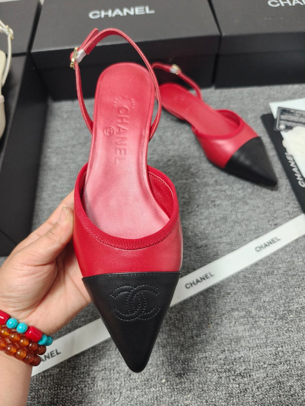 CC 26s Escarpins à Bride Arrière Noir Rouge Cuir 681972