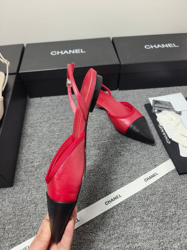 CC 26s Escarpins à Bride Arrière Noir Rouge Cuir 681972