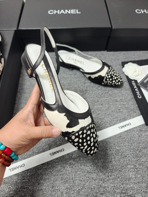 Mules CC SS 2026 Blanc Noir Cuir de veau Cuir d'agneau