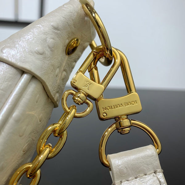 LOOP 23 IN PELLE DI STRUZZO BIANCO PERLA CON FERRAMENTA ORO