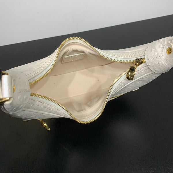 LOOP 23 IN PELLE DI STRUZZO BIANCO PERLA CON FERRAMENTA ORO