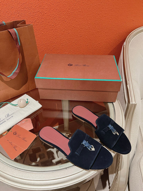 Summer Charms Sandals in Navy Suede Maroon Lambskin