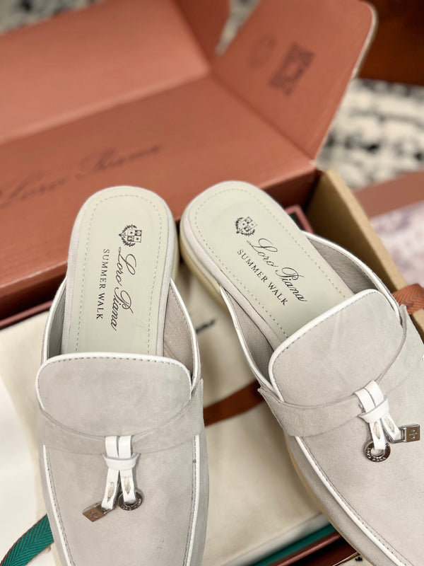 mule charms walk light grey suede calfskin