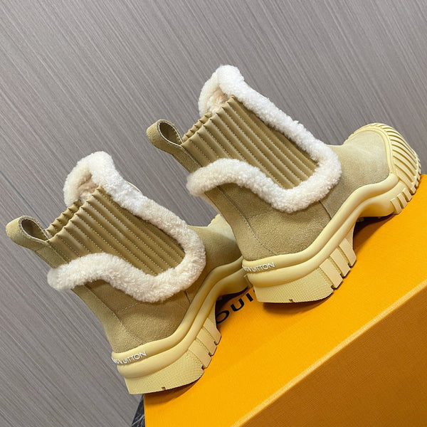 LV Ruby Flat Ankle Boot 50mm Beige Suede