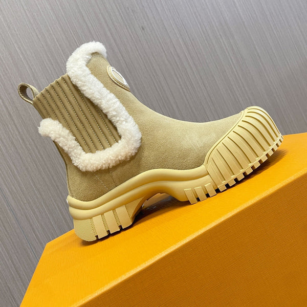 LV Ruby Flat Ankle Boot 50mm Beige Suede