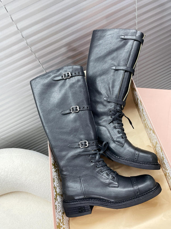Miu High Boots Black Calfskin