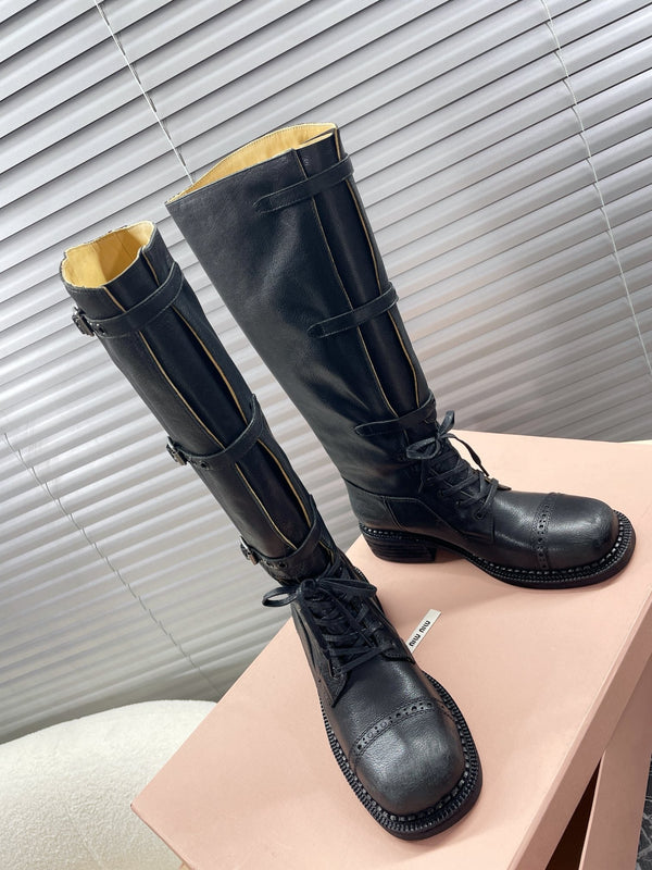 Miu High Boots Black Calfskin