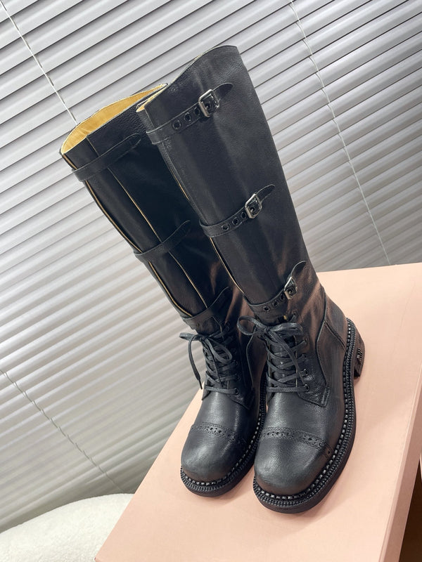 Miu High Boots Black Calfskin