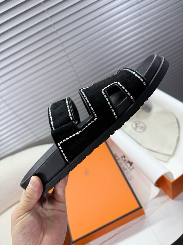 HM Chypre Sandal Black Suede and Crystals 205496