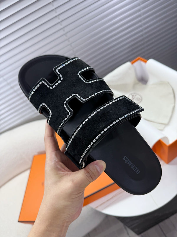 HM Chypre Sandal Black Suede and Crystals 205496