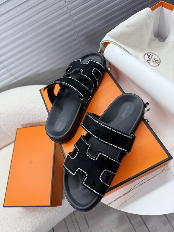 HM Chypre Sandal Black Suede and Crystals 205496