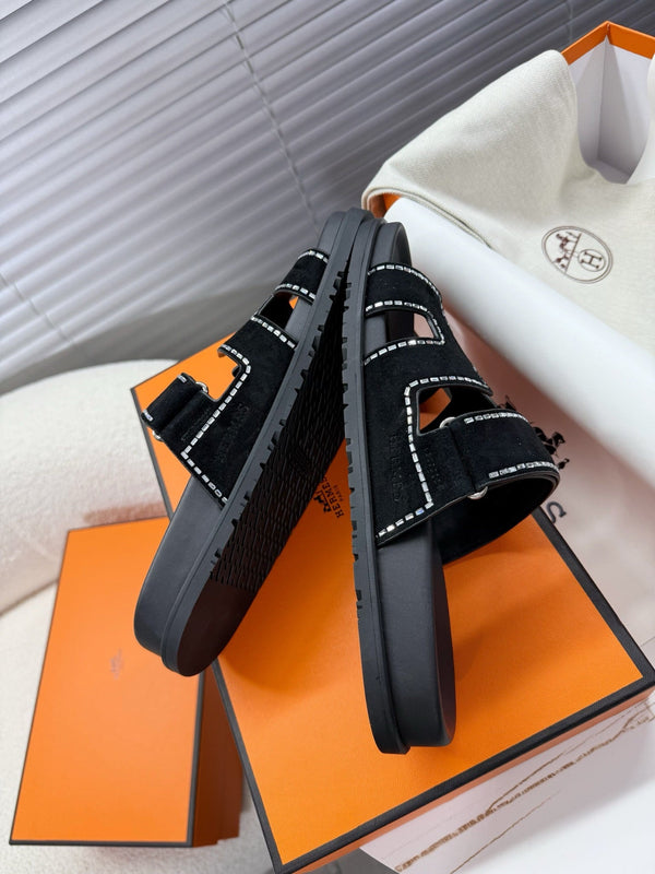 HM Chypre Sandal Black Suede and Crystals 205496