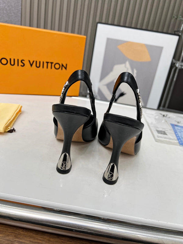 LV Spake Slingback 8.5CM Black Calfskin 218295