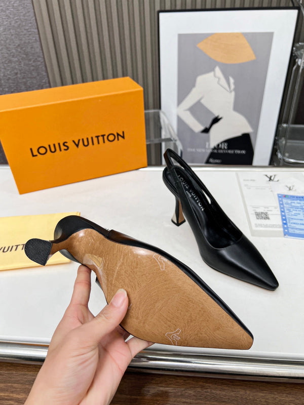 LV Spake Slingback 8.5CM Black Calfskin 218295