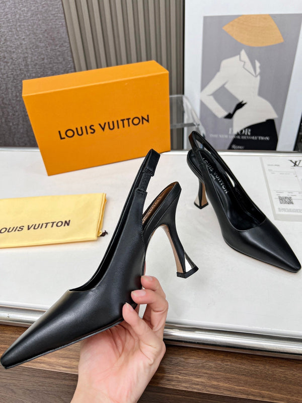 LV Spake Slingback 8.5CM Black Calfskin 218295