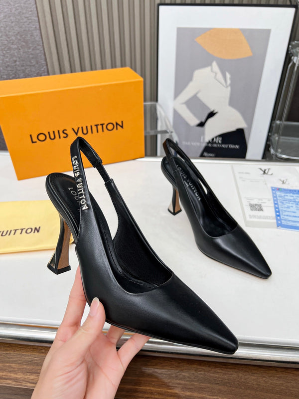 LV Spake Slingback 8.5CM Black Calfskin 218295